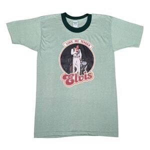 Vintage Elvis Love Me Tender 1977 T Shirt Ringer Green Poly Cotton Fits XS NWT